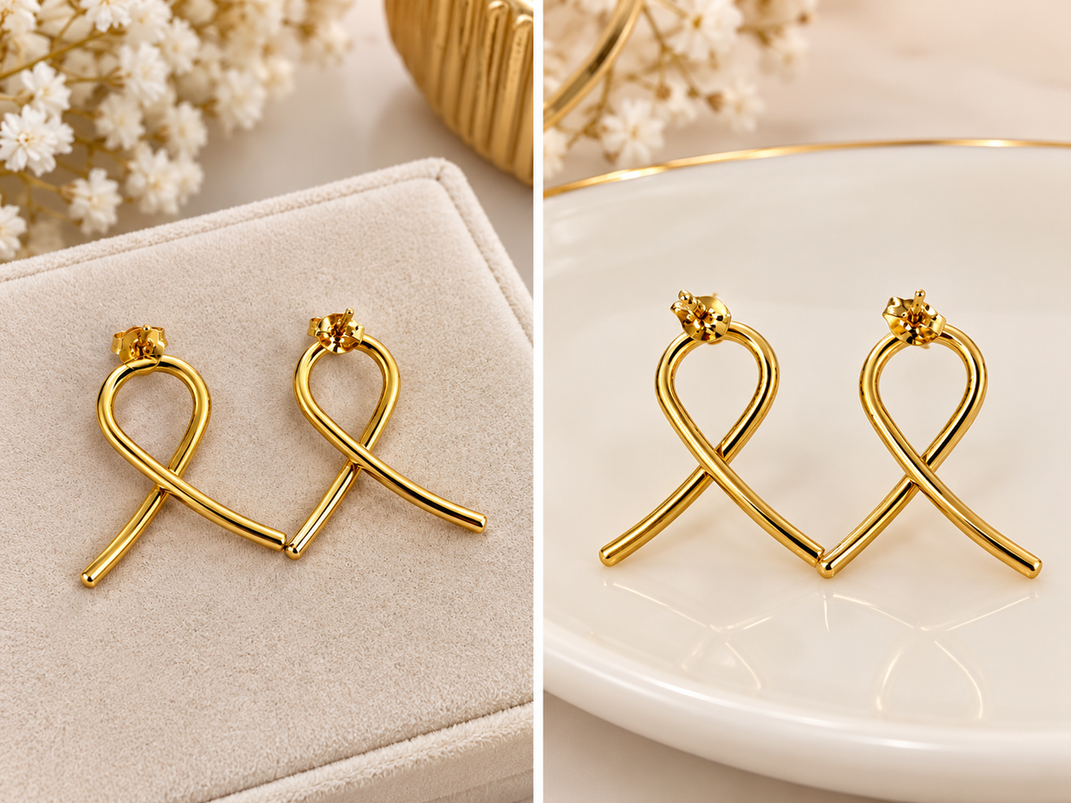Brincos de Pino Laço Minimalista em Tom Dourado