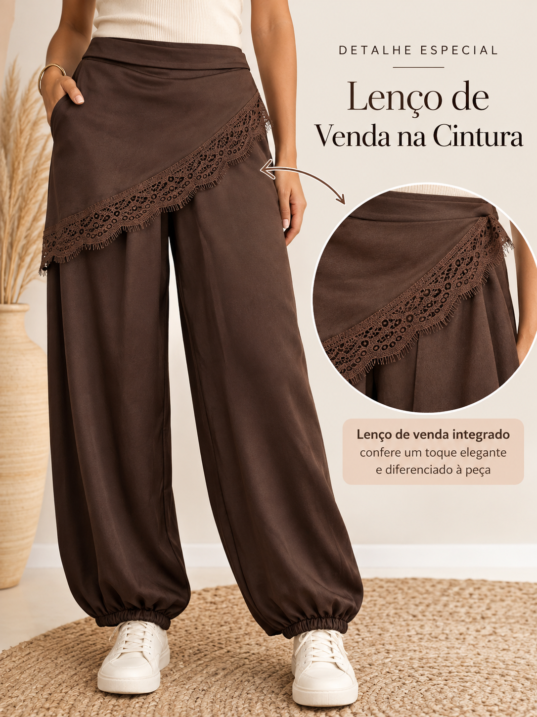 Calça Aladim Castanha com Lenço na Cintura